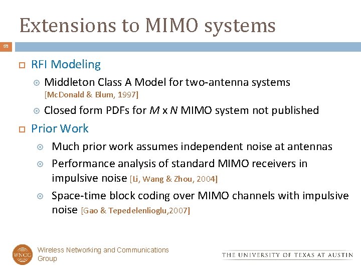 Extensions to MIMO systems 59 RFI Modeling Middleton Class A Model for two-antenna systems