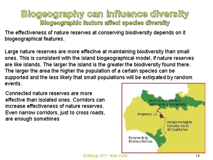 Biogeography can influence diversity Biogeographic factors affect species diversity The effectiveness of nature reserves