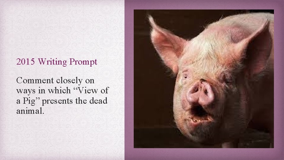 2015 Writing Prompt Comment closely on ways in which “View of a Pig” presents