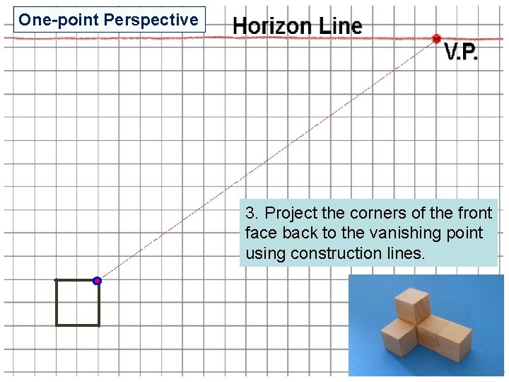 One-point Perspective 3. Project the corners of the front face back to the vanishing