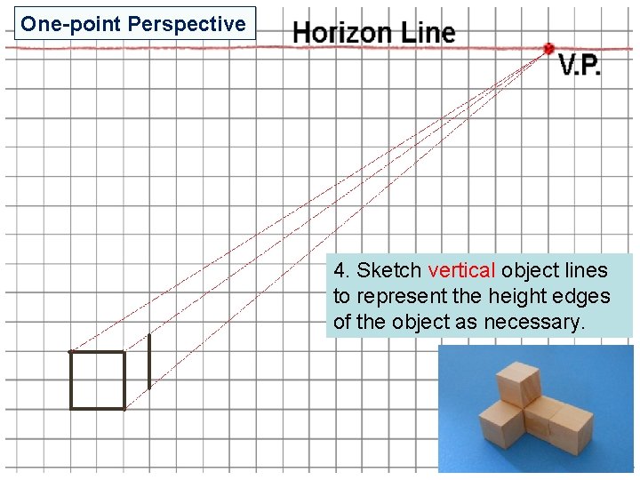 One-point Perspective 4. Sketch vertical object lines to represent the height edges of the