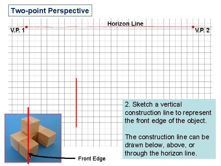 Two-point Perspective 2. Sketch a vertical construction line to represent the front edge of