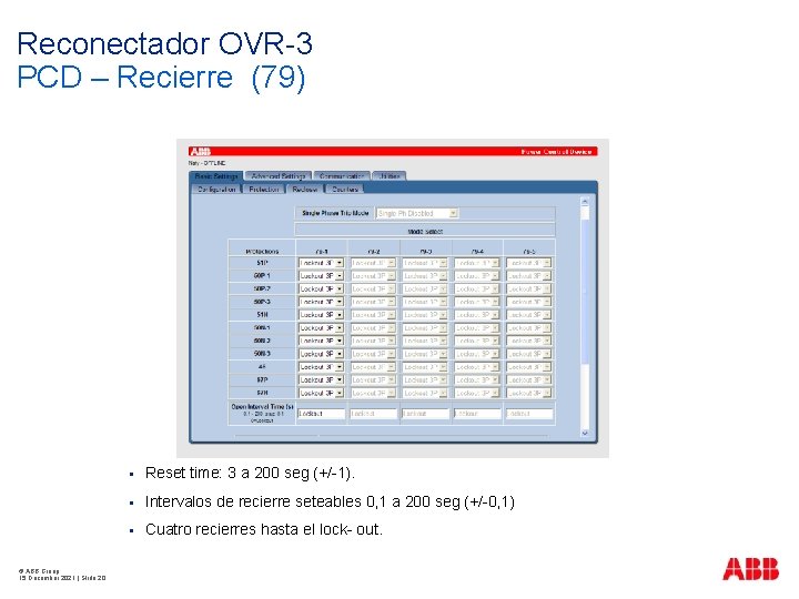 Reconectador OVR-3 PCD – Recierre (79) © ABB Group 15 December 2021 | Slide