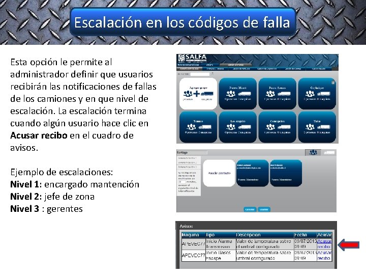 Escalación en los códigos de falla Esta opción le permite al administrador definir que