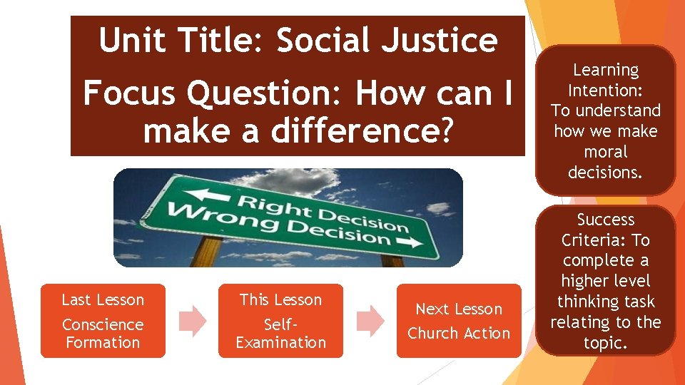 Unit Title: Social Justice Focus Question: How can I make a difference? Last Lesson