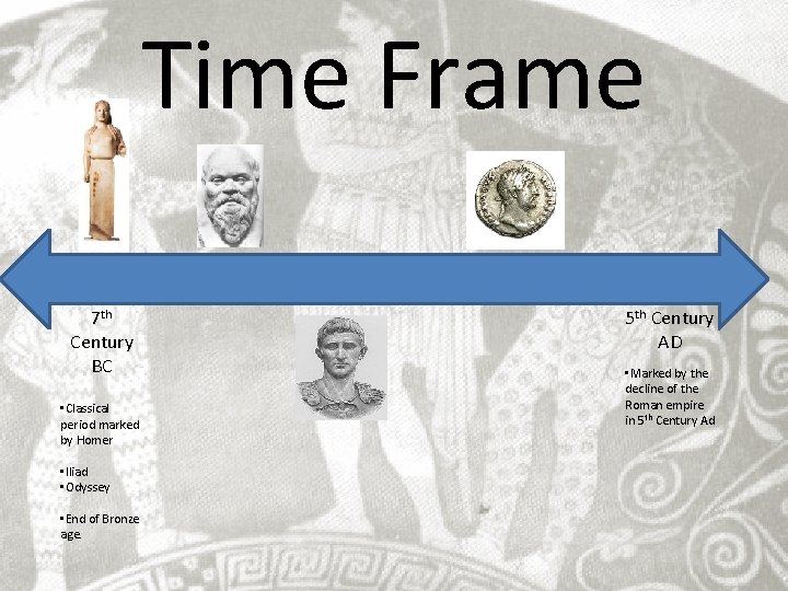 Time Frame 7 th Century BC • Classical period marked by Homer • Iliad