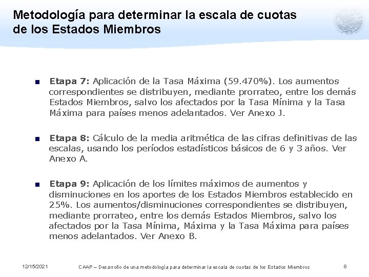 Metodología para determinar la escala de cuotas de los Estados Miembros ■ Etapa 7: