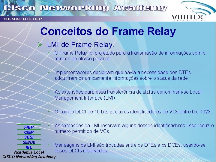 Conceitos do Frame Relay Ø LMI de Frame Relay. FIEP CIEP SESI SENAI IEL