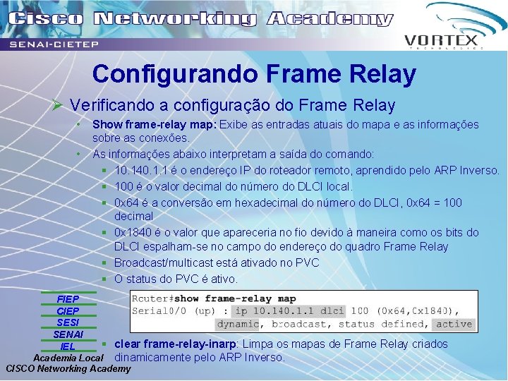 Configurando Frame Relay Ø Verificando a configuração do Frame Relay • • Show frame-relay