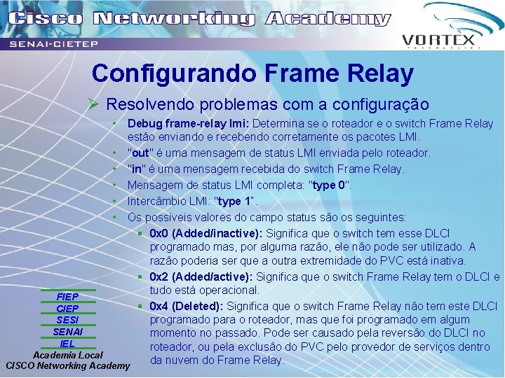 Configurando Frame Relay Ø Resolvendo problemas com a configuração • Debug frame-relay lmi: Determina