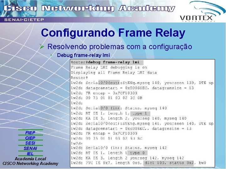 Configurando Frame Relay Ø Resolvendo problemas com a configuração • Debug frame-relay lmi FIEP