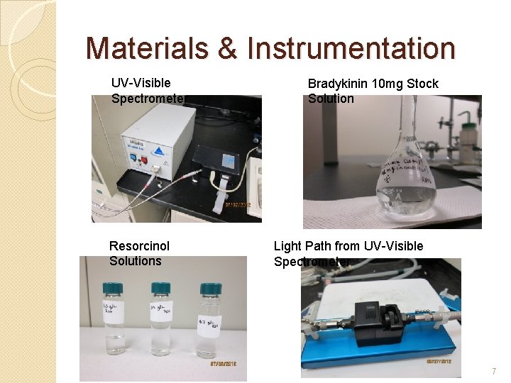 Materials & Instrumentation UV-Visible Spectrometer Resorcinol Solutions Bradykinin 10 mg Stock Solution Light Path