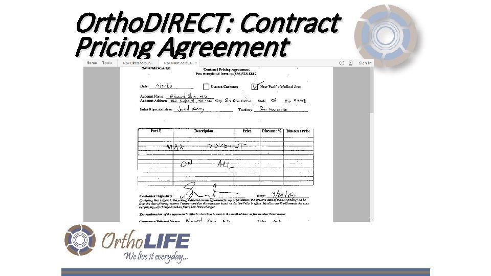 Ortho. DIRECT: Contract Pricing Agreement 
