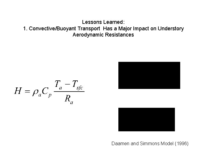 Lessons Learned: 1. Convective/Buoyant Transport Has a Major Impact on Understory Aerodynamic Resistances Daamen