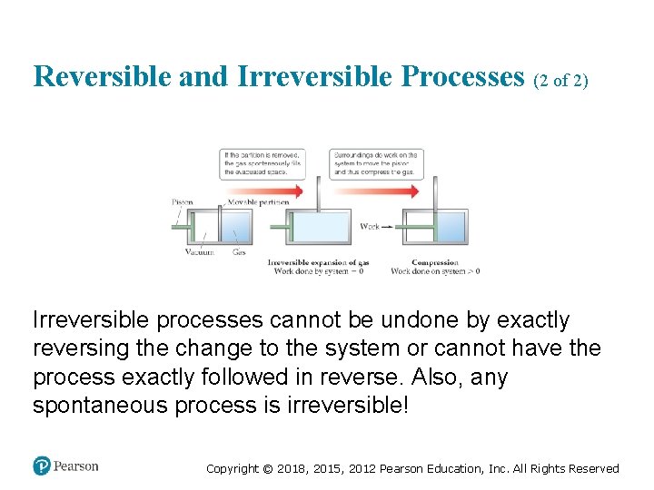 Reversible and Irreversible Processes (2 of 2) Irreversible processes cannot be undone by exactly