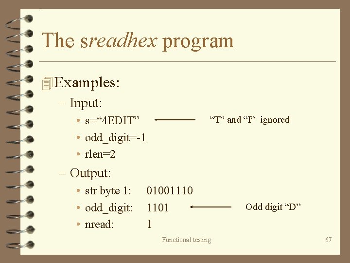 The sreadhex program 4 Examples: – Input: • s=“ 4 EDIT” • odd_digit=-1 •