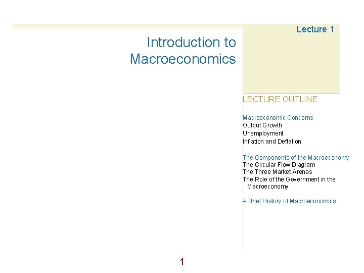 Introduction to Macroeconomics Lecture 1 LECTURE OUTLINE Macroeconomic Concerns Output Growth Unemployment Inflation and