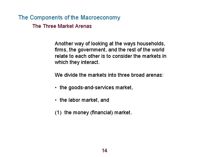 The Components of the Macroeconomy The Three Market Arenas Another way of looking at