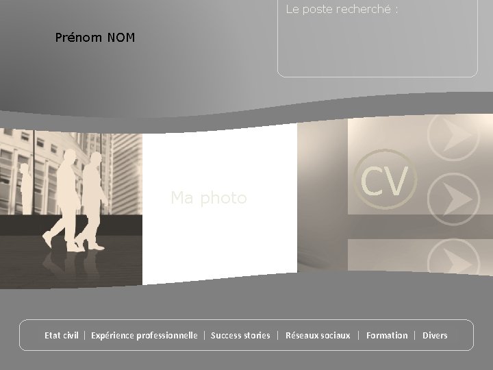 Le poste recherché : Prénom NOM CV Ma photo Etat civil Expérience professionnelle Success