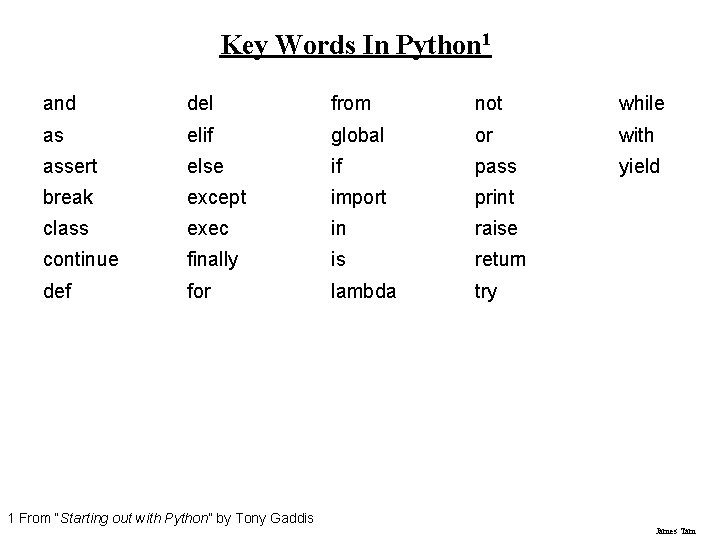 Key Words In Python 1 and del from not while as elif global or