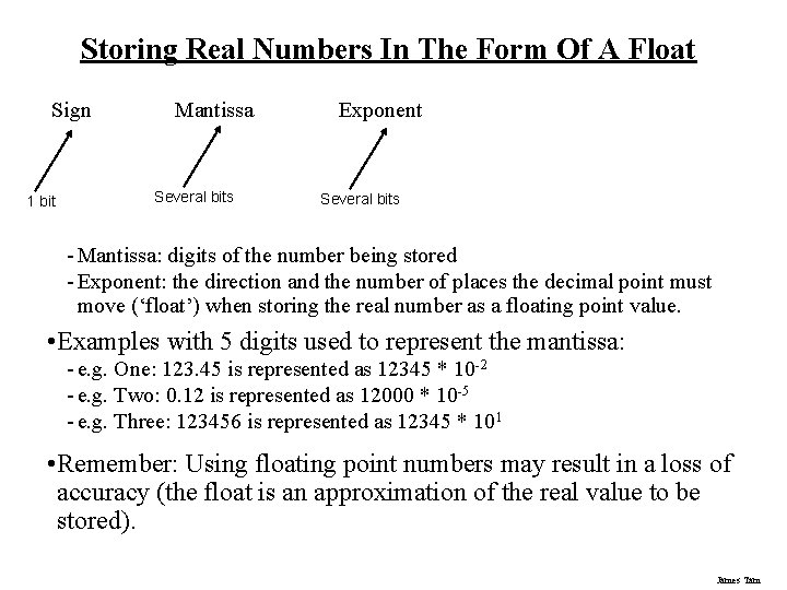 Storing Real Numbers In The Form Of A Float Sign 1 bit Mantissa Several