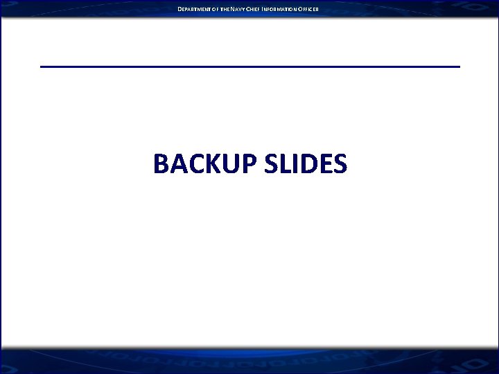 DEPARTMENT OF THE NAVY CHIEF INFORMATION OFFICER BACKUP SLIDES 