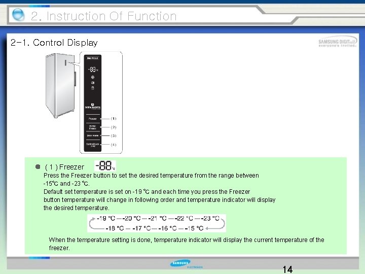 2. Instruction Of Function 2 -1. Control Display ( 1 ) Freezer Press the