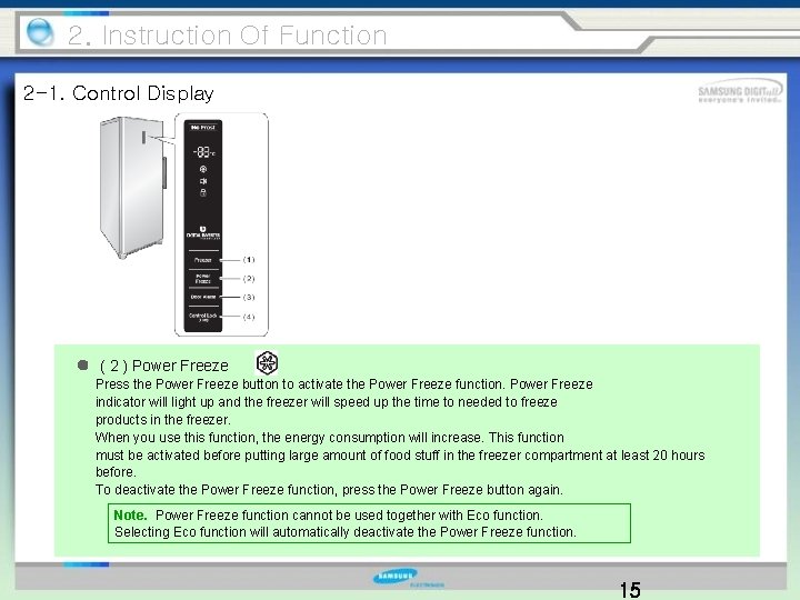 2. Instruction Of Function 2 -1. Control Display ( 2 ) Power Freeze Press