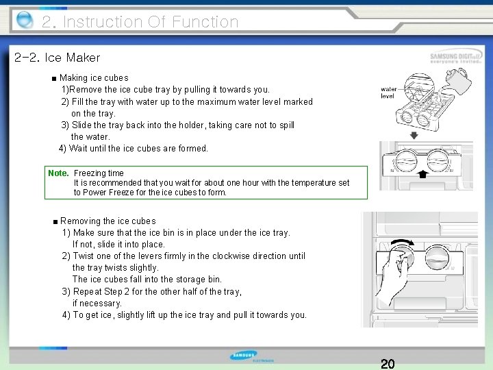 2. Instruction Of Function 2 -2. Ice Maker ■ Making ice cubes 1)Remove the