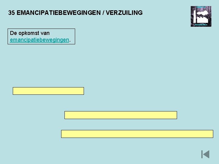 35 EMANCIPATIEBEWEGINGEN / VERZUILING De opkomst van emancipatiebewegingen. 