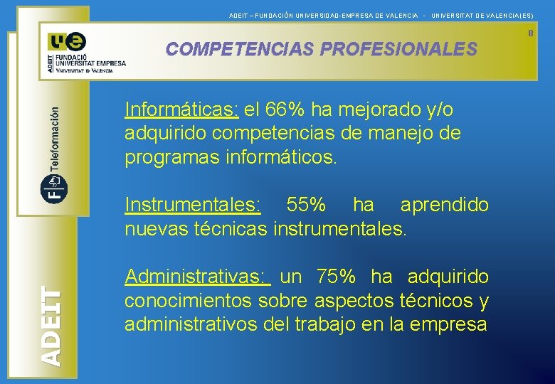ADEIT – FUNDACIÓN UNIVERSIDAD-EMPRESA DE VALENCIA - UNIVERSITAT DE VALENCIA (ES) 8 COMPETENCIAS PROFESIONALES