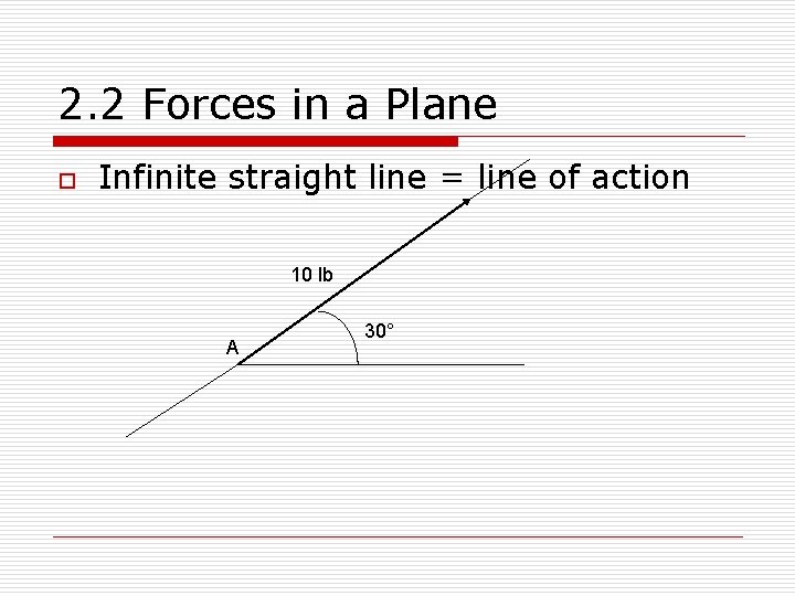 2. 2 Forces in a Plane o Infinite straight line = line of action