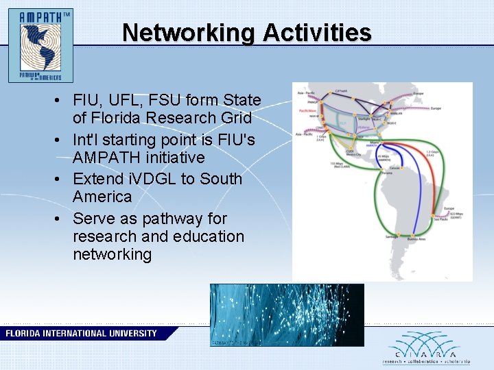 Networking Activities • FIU, UFL, FSU form State of Florida Research Grid • Int'l