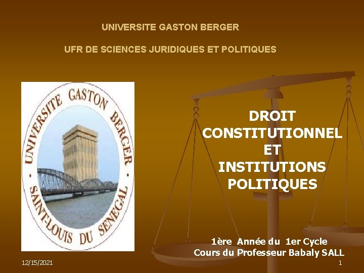 UNIVERSITE GASTON BERGER UFR DE SCIENCES JURIDIQUES ET POLITIQUES DROIT CONSTITUTIONNEL ET INSTITUTIONS POLITIQUES