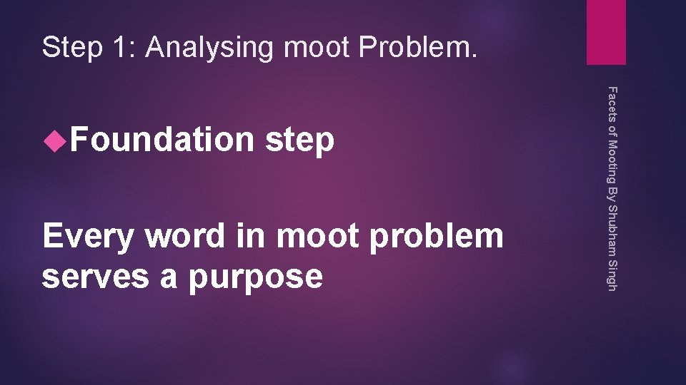 Step 1: Analysing moot Problem. step Every word in moot problem serves a purpose