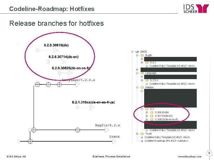 Codeline-Roadmap: Hotfixes Release branches for hotfixes 9 © IDS Scheer AG Business Process Excellence