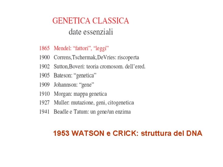 1953 WATSON e CRICK: struttura del DNA 