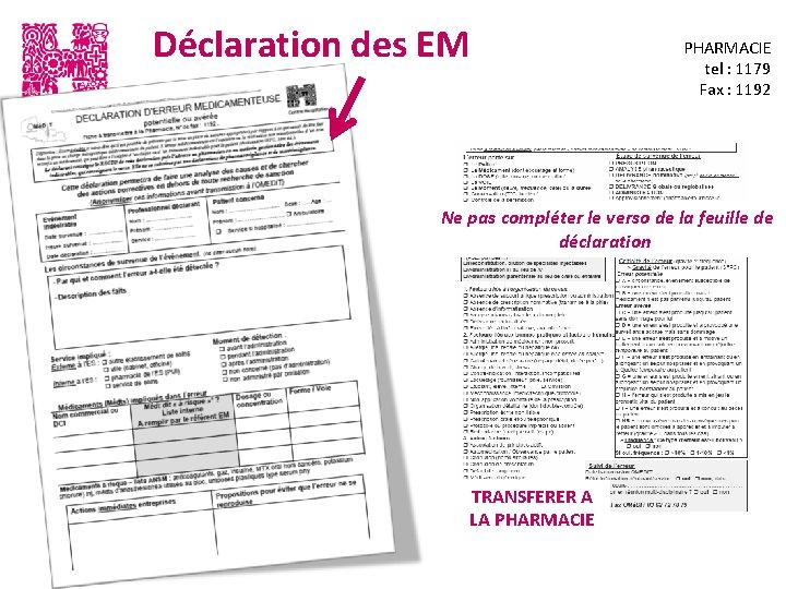 Déclaration des EM PHARMACIE tel : 1179 Fax : 1192 Ne pas compléter le