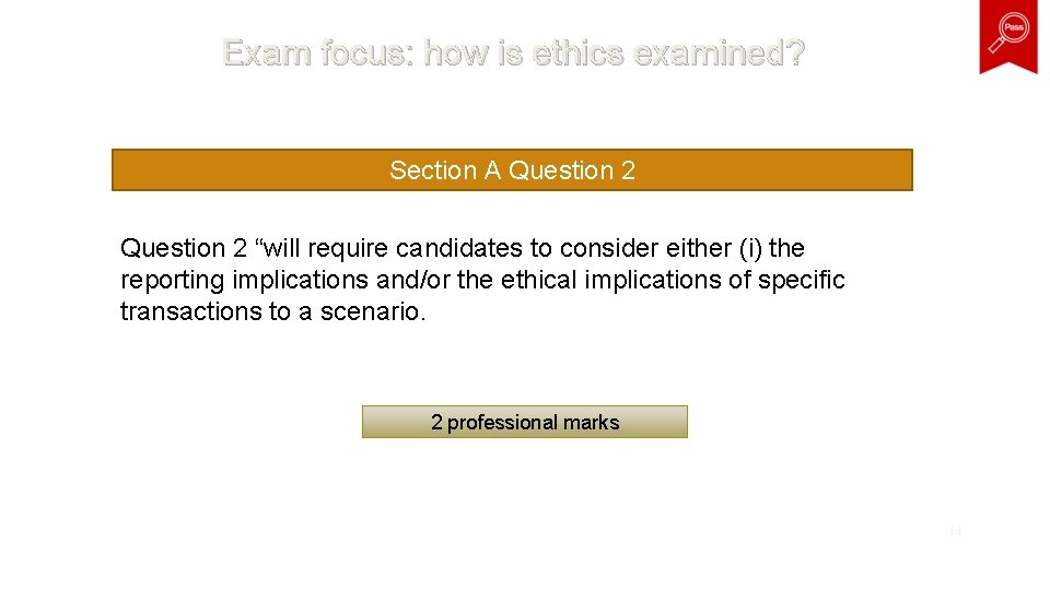 Exam focus: how is ethics examined? Section A Question 2 “will require candidates to