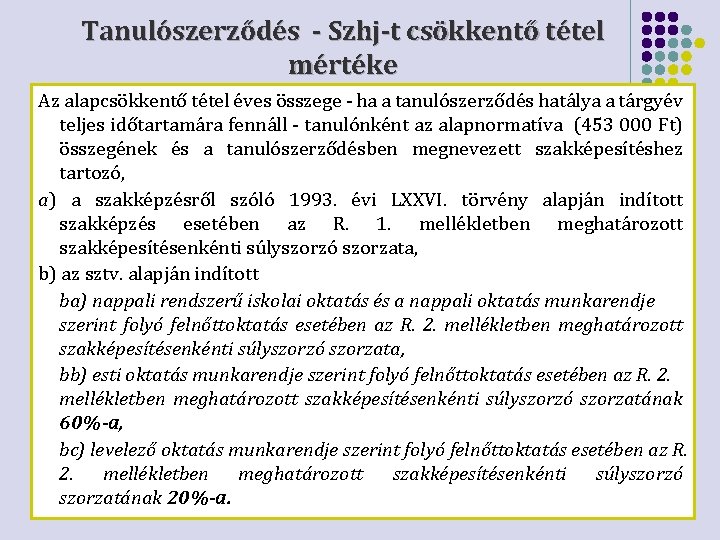 Tanulószerződés - Szhj-t csökkentő tétel mértéke Az alapcsökkentő tétel éves összege - ha a