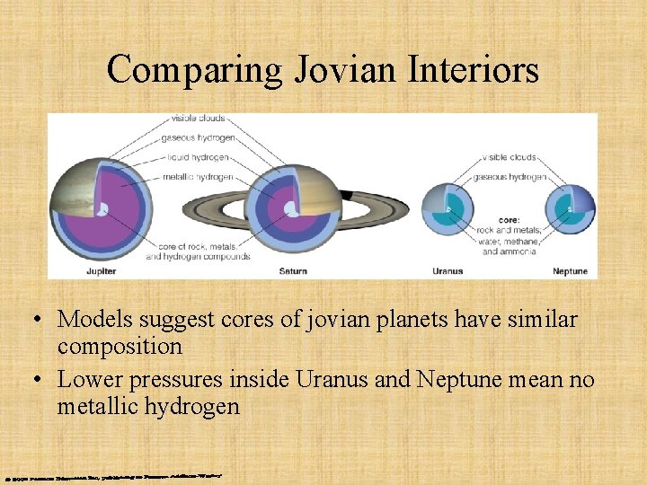 Comparing Jovian Interiors • Models suggest cores of jovian planets have similar composition •
