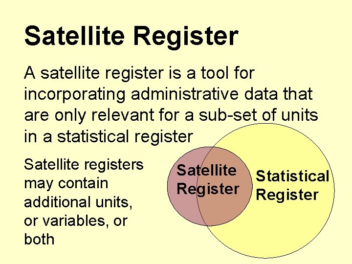 Satellite Register A satellite register is a tool for incorporating administrative data that are