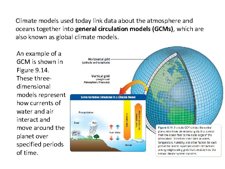 Climate models used today link data about the atmosphere and oceans together into general Climate models used today link data about the atmosphere and oceans together into general