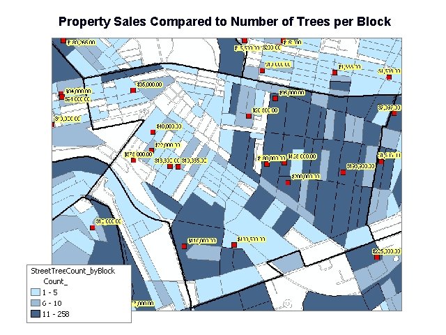 Property Sales Compared to Number of Trees per Block 