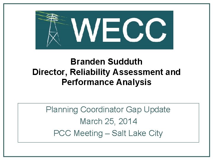 Branden Sudduth Director, Reliability Assessment and Performance Analysis Planning Coordinator Gap Update March 25,