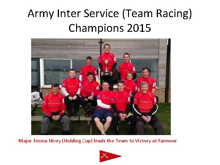 Army Inter Service (Team Racing) Champions 2015 Major Emma Hivey (Holding Cup) leads the