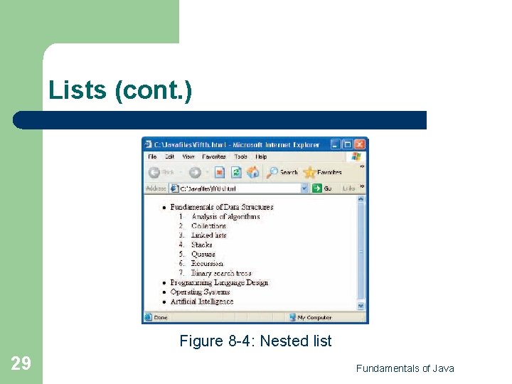 Lists (cont. ) Figure 8 -4: Nested list 29 Fundamentals of Java 