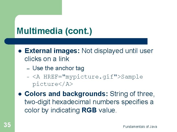 Multimedia (cont. ) l External images: Not displayed until user clicks on a link