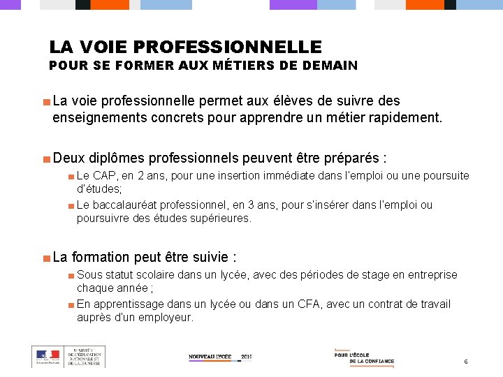 LA VOIE PROFESSIONNELLE POUR SE FORMER AUX MÉTIERS DE DEMAIN ■ La voie professionnelle