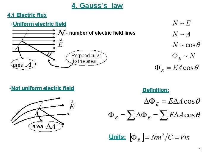 4. Gauss’s law 4. 1 Electric flux • Uniform electric field - number of